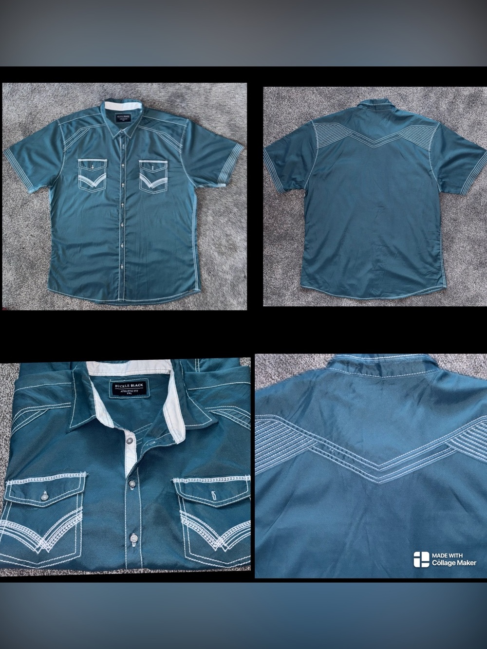 Buckle Teal Short-Sleeve Western Shirt with Contrast Stitching! XXL
